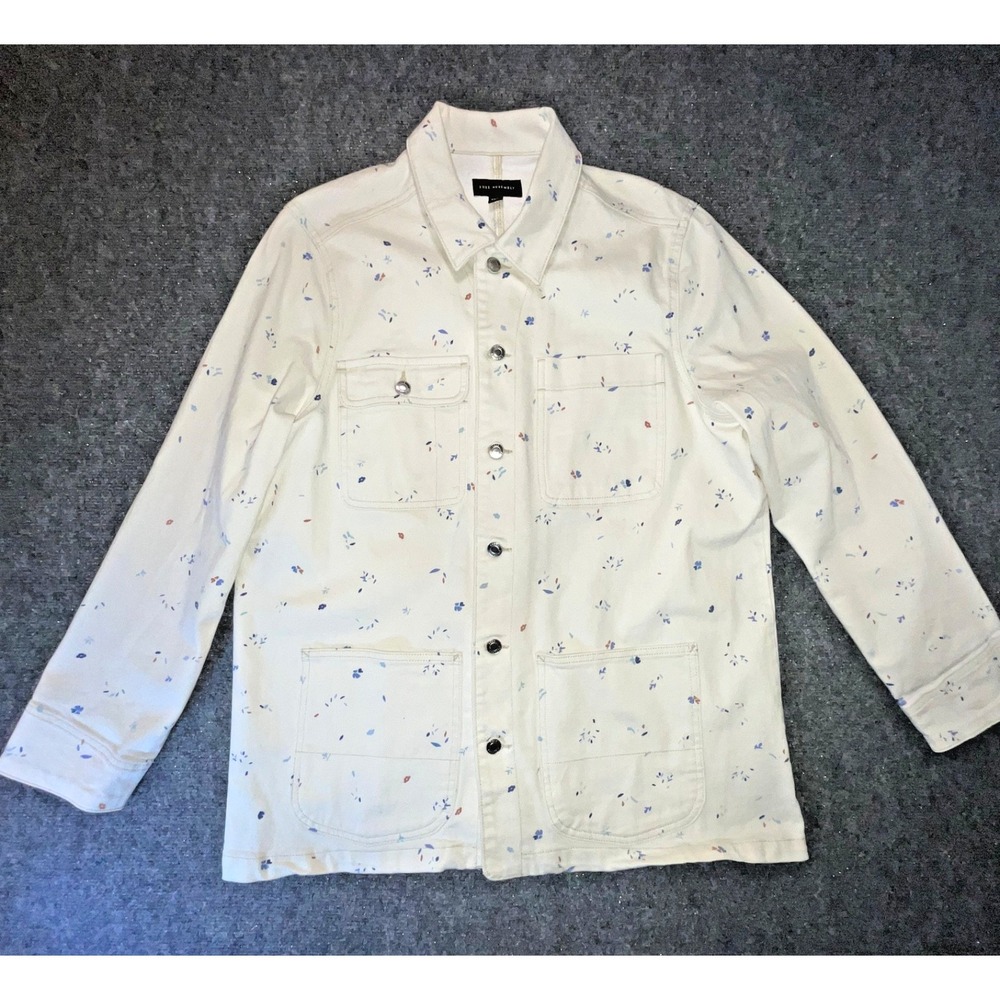Free Assembly Jacket Womens Large White Denim Floral Speckled Stretch